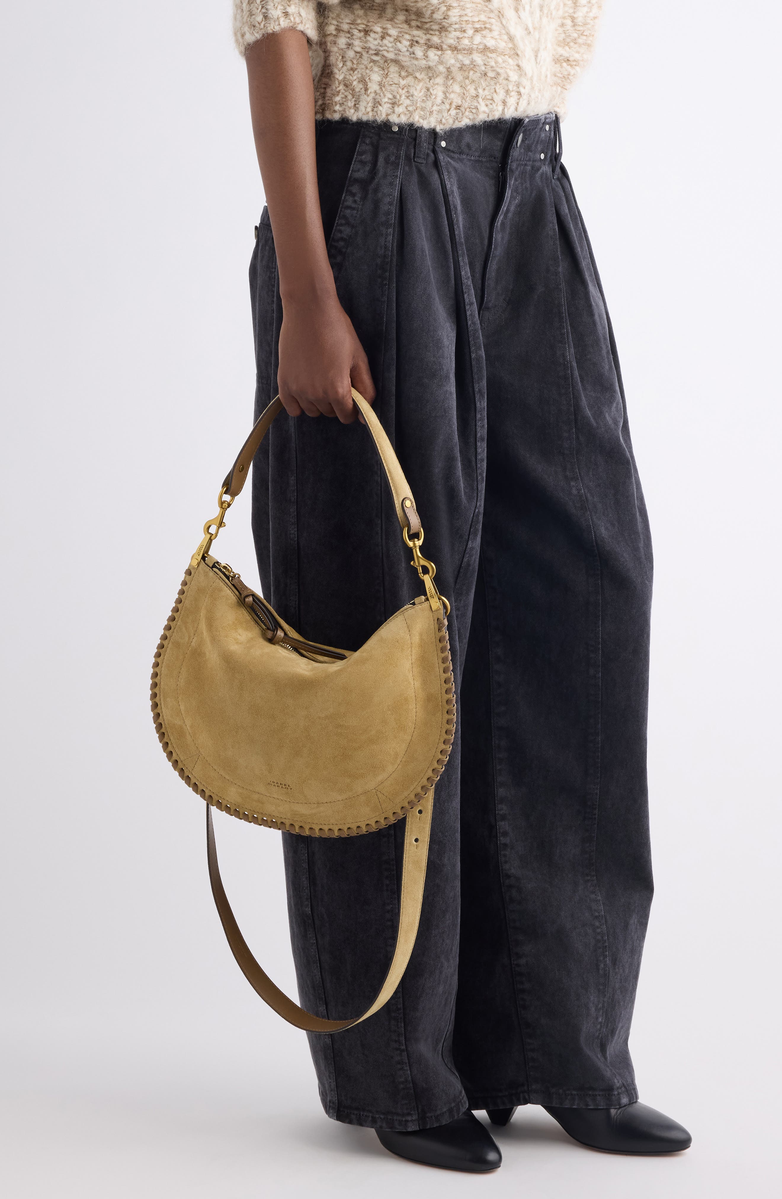 Isabel Marant Oskan Soft Suede Hobo Bag, Alternate, color, Sand