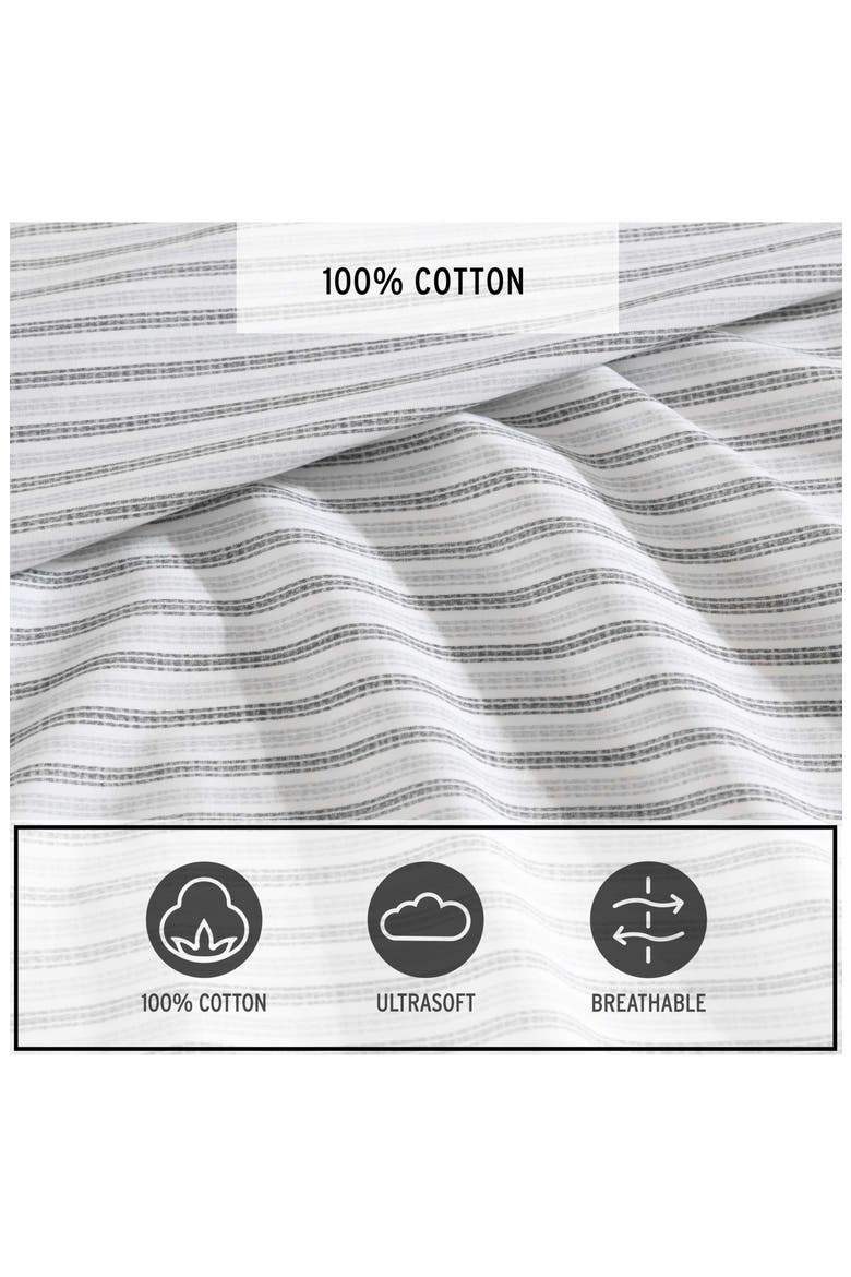 Ticking Stripe 200 Thread Count Cotton Percale Sheet Set, Alternate, color, DARK GREY/ LIGHT GREY