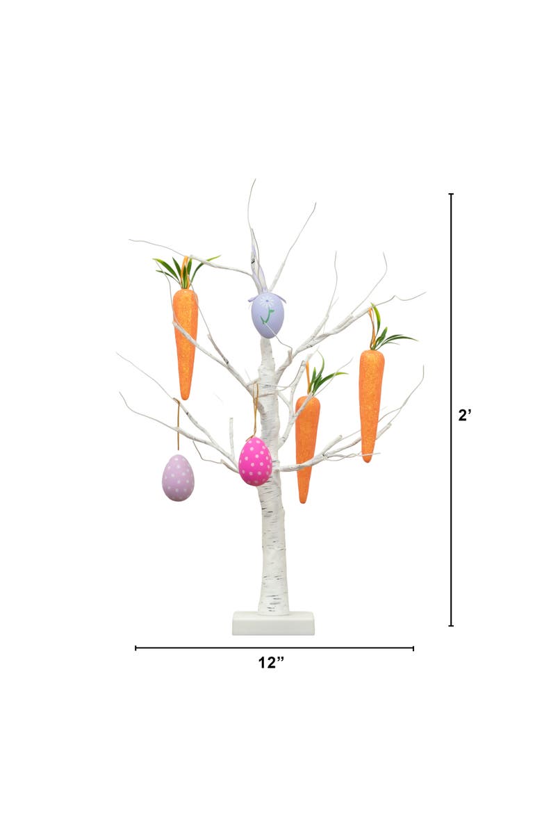 NEARLY NATURAL 2-ft Pre-Lit Artificial Easter Egg and Carrots Ornament Twig Tree with 24 Warm White LED Lights, Alternate, color, White