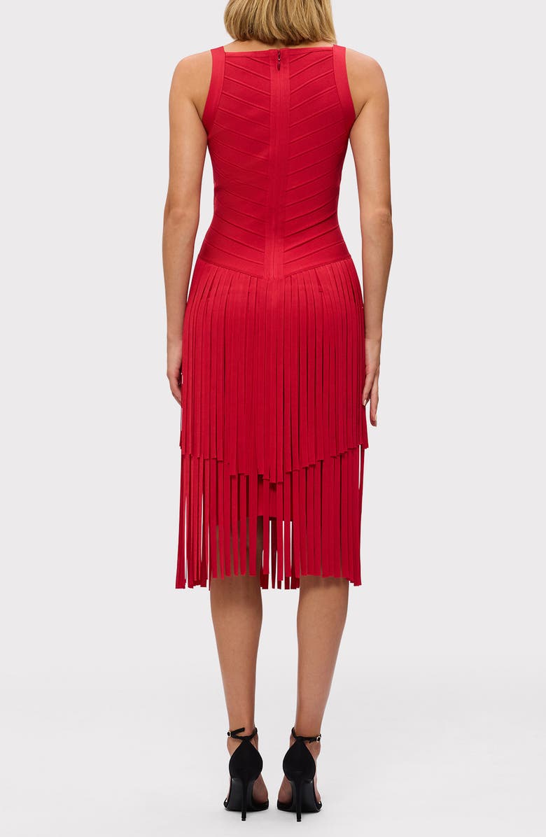 Herve Leger The Mischa Fringe Midi Dress, Alternate, color, Lipstick Red