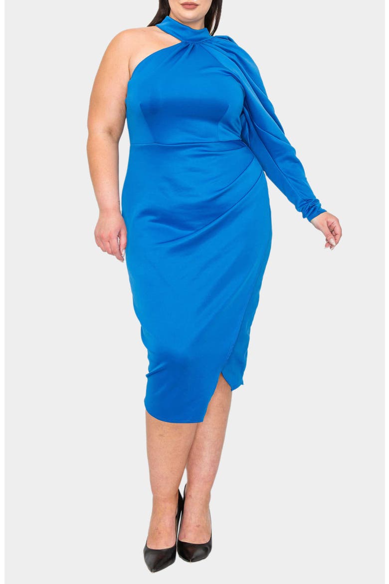 Gigi One-Shoulder Long Sleeve Midi Dress, Alternate, color, TURQUOISE