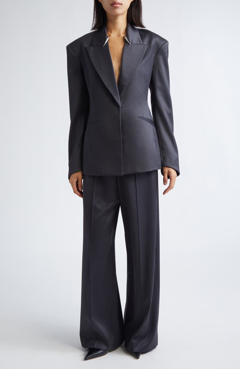 GRACE LING Claw Belt Loop Virgin Wool Blend Wide Leg Pants, Alternate, color, Dark Grey Wool