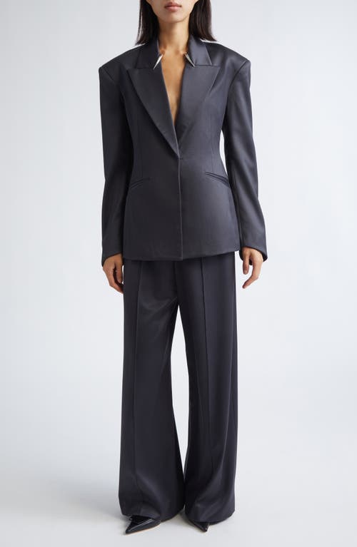 Grace Ling Fangs Single Breasted Wool Blend Blazer In Blue