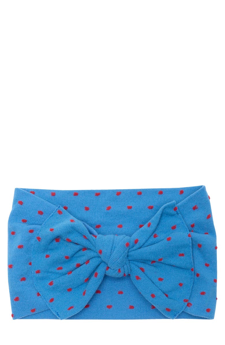 Baby Bling Polka Dot Knotted Bow Headband, Main, color, Denim/ Red Dot