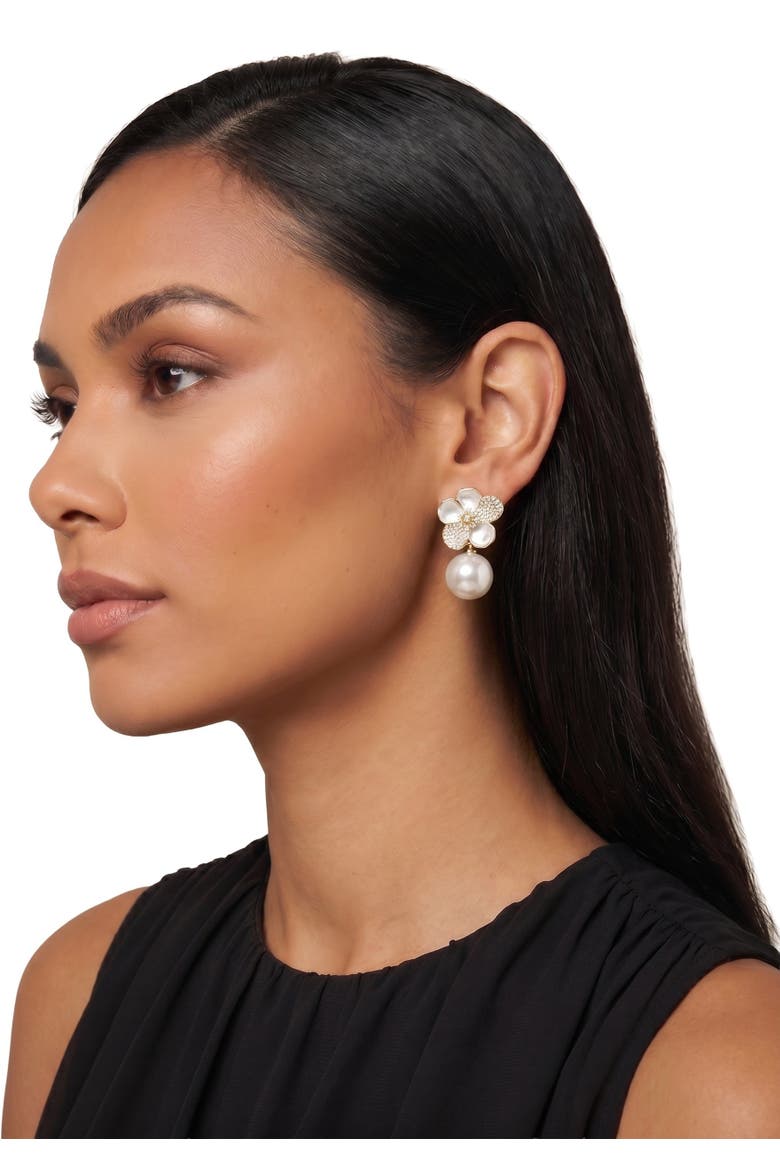 Indira Pearl Flower Drop Earrings, Alternate, color, Gold