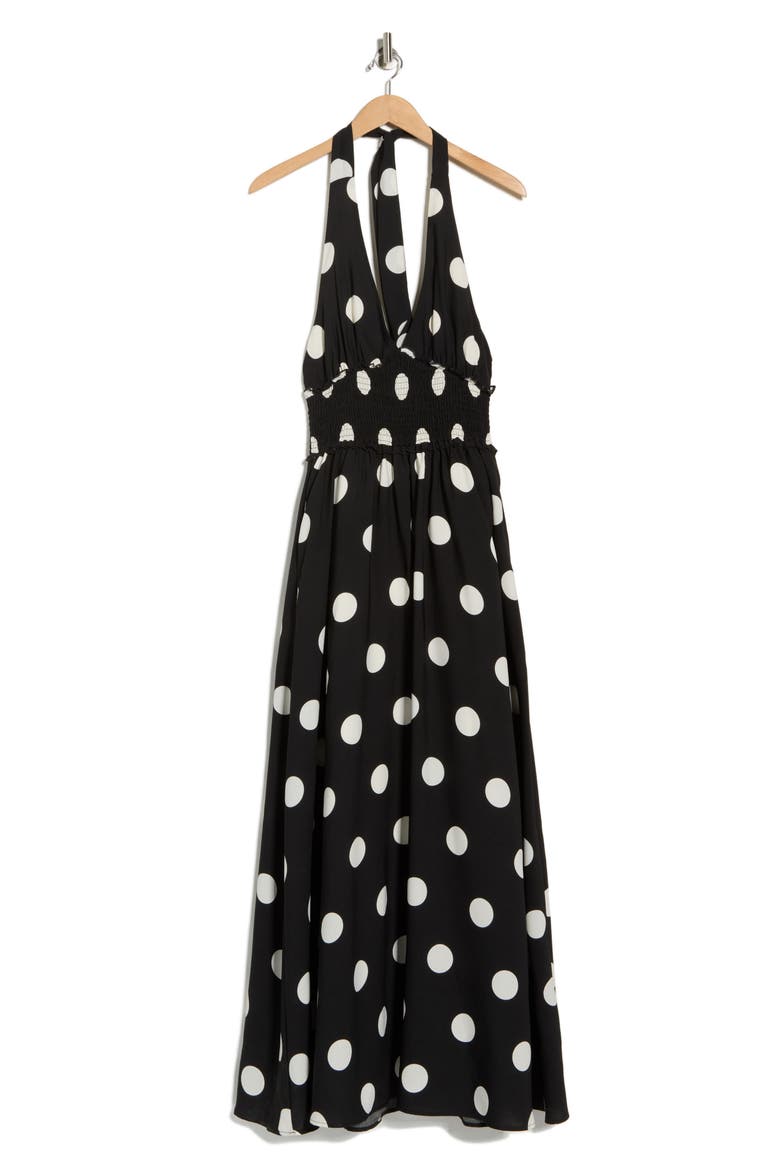 Nina Patterned Halter Maxi Dress, Alternate, color, BLACK IVORY DOT