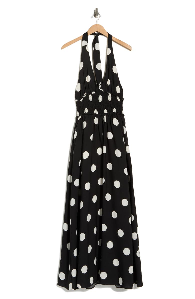 Love By Design Nina Patterned Halter Maxi Dress, Alternate, color, Black Ivory Dot