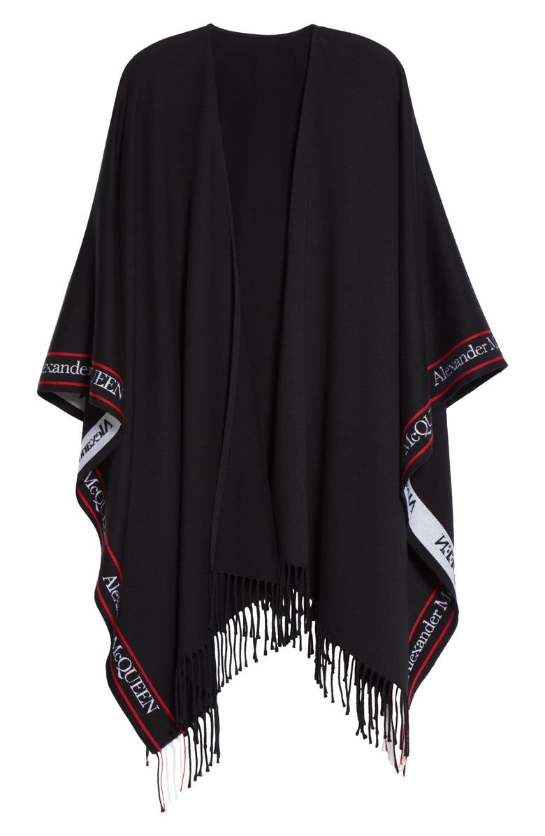 McQueen Alexander McQueen Selvedge Stripe Wool & Cashmere Cape, Alternate, color, 