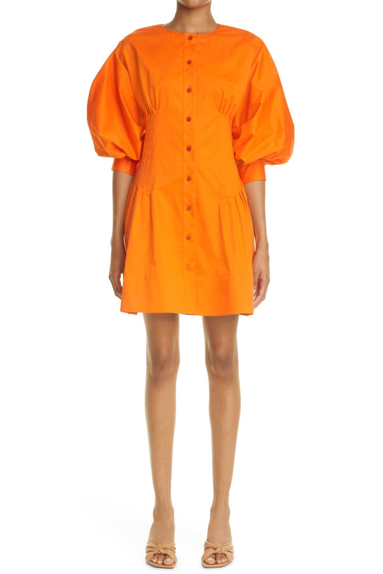 Pleated Poplin Minidress, Main, color, PERSIMMON