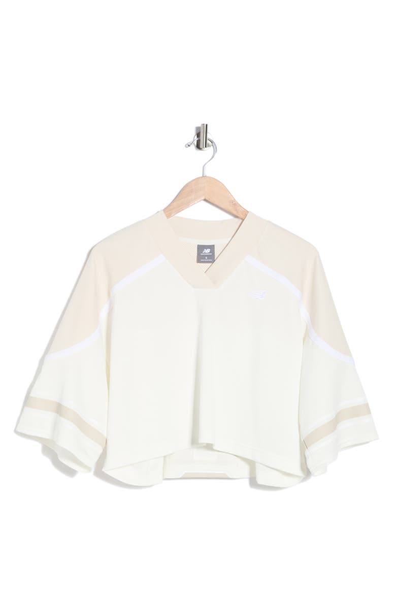 New Balance Oversize Crop Jersey Mesh V-Neck T-Shirt, Main, color, White