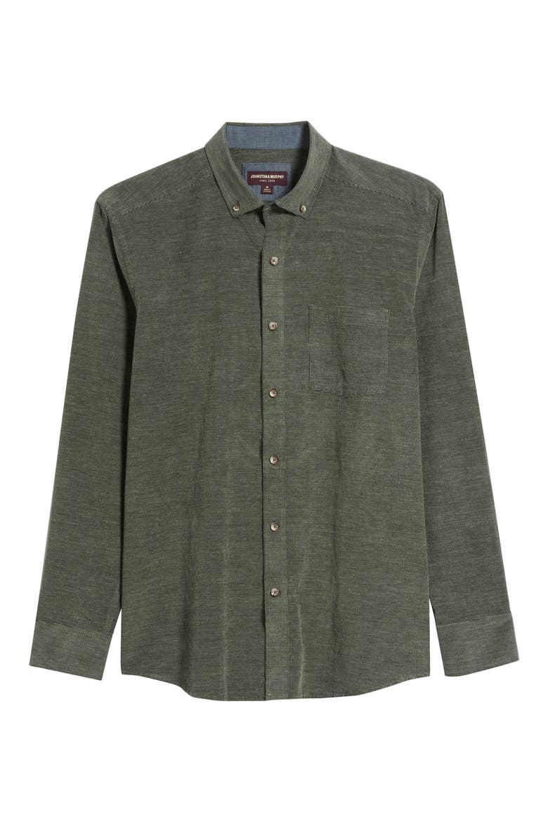 Textured Cotton Button-Down Shirt, Alternate, color, OLIVE