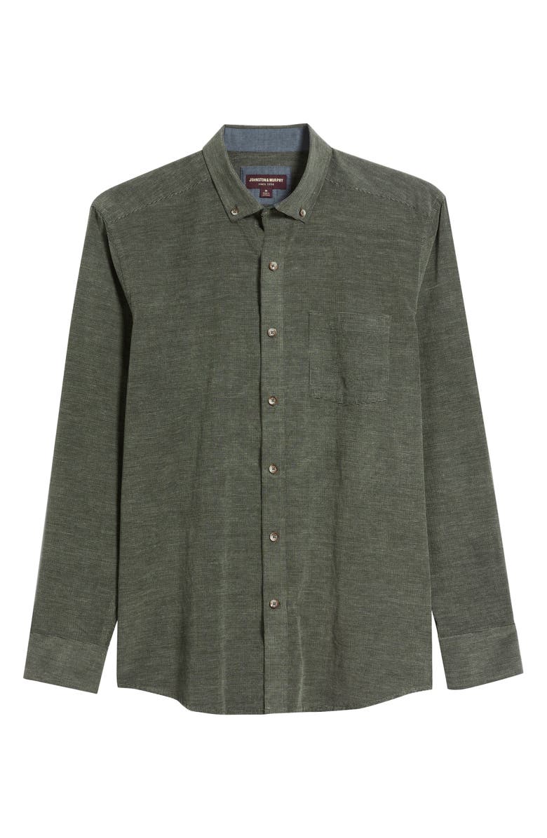 Johnston & Murphy Textured Cotton Button-Down Shirt, Alternate, color, Olive