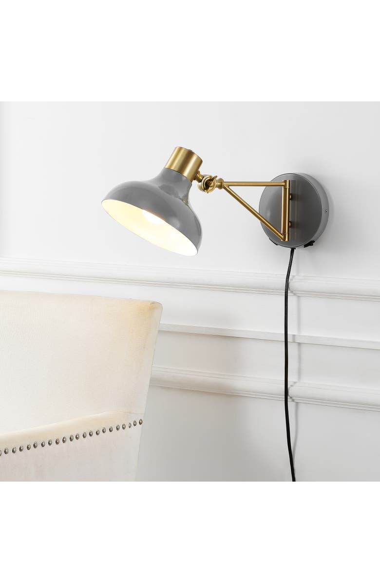 JONATHAN Y Lynn Swing Arm 1-Light Modern Midcentury Iron USB Charging Port LED Sconce, Alternate, color, Gray