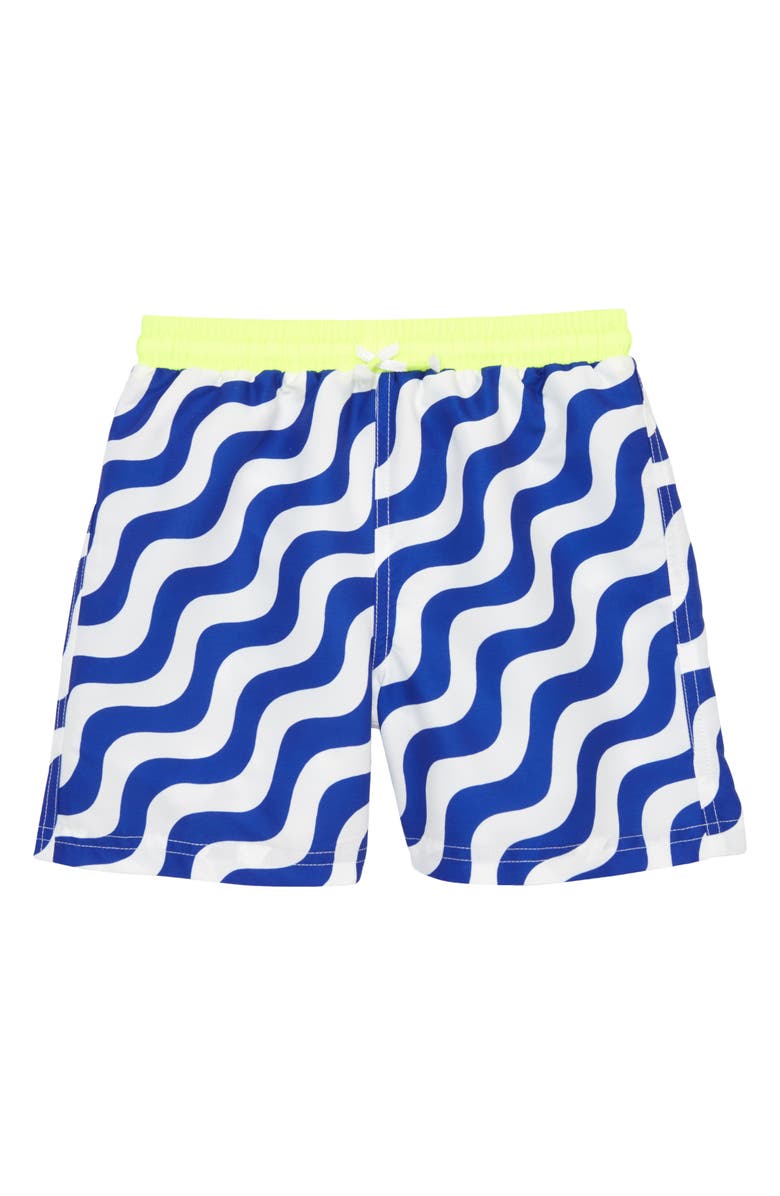 Mini Boden Kids' Wavy Stripe Swim Trunks, Main, color,
