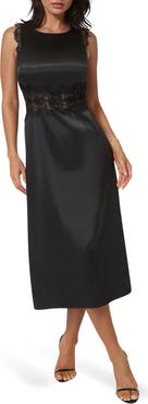 bebe Lace Trim Satin Cocktail Dress