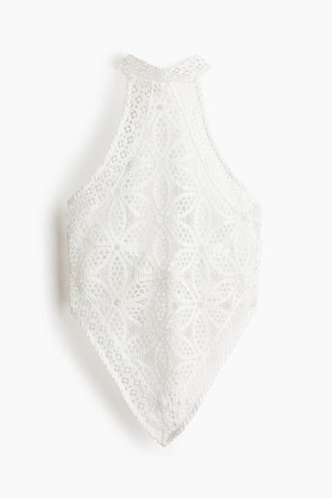 Asymmetric Lace Halterneck Top