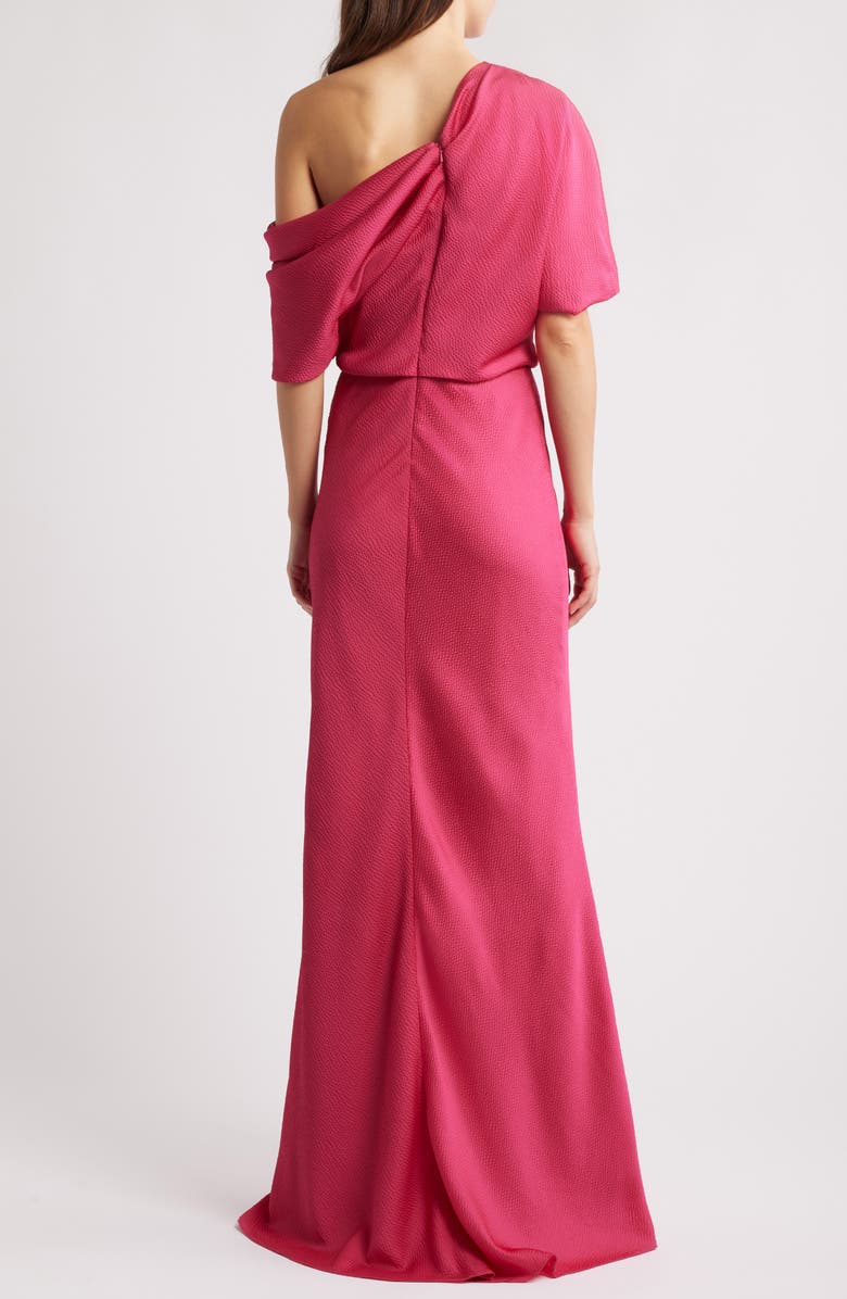 Amsale Slouch One-Shoulder Hammered Satin Gown, Alternate, color, Magenta