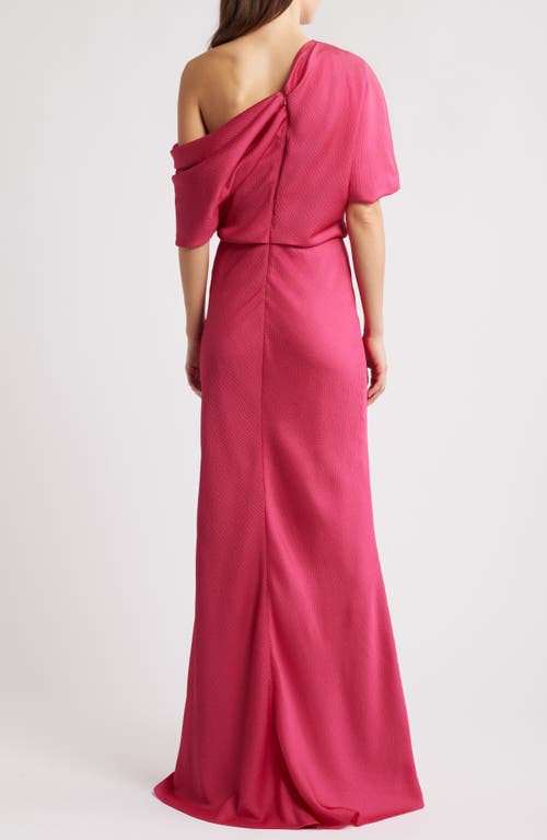Amsale Slouch One-shoulder Hammered Satin Gown In Magenta