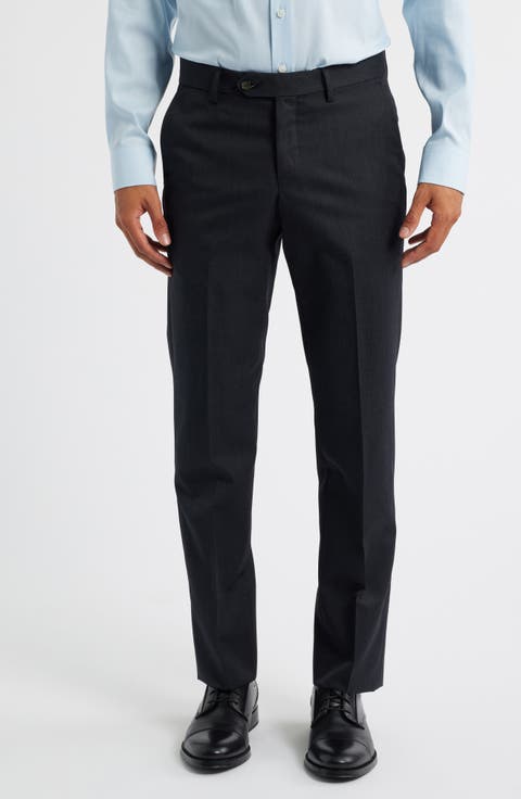 Slim Fit Flat Front Charcoal Grey Super 100s Wool Dress Pants (Regular & Big)