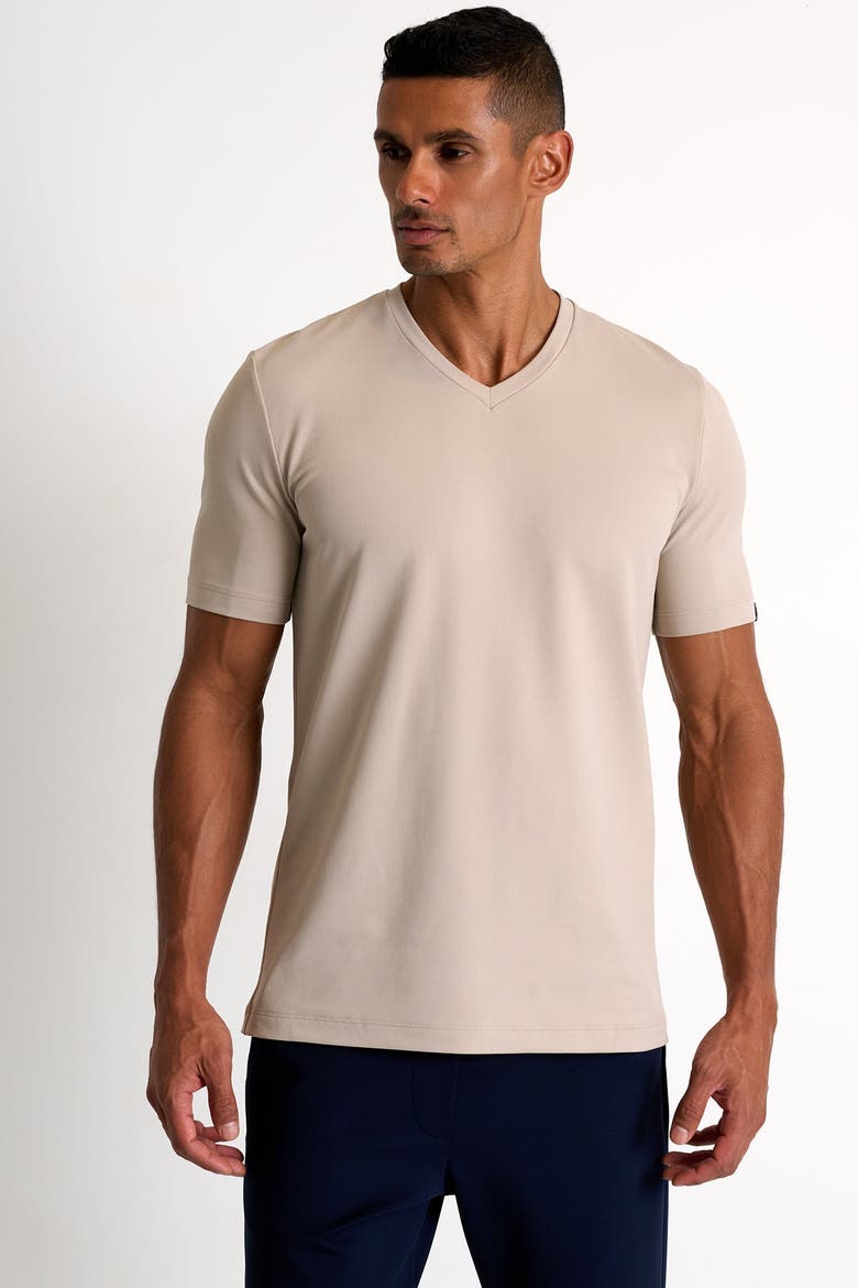 Microfiber V-neck T-shirt, Alternate, color, Beige