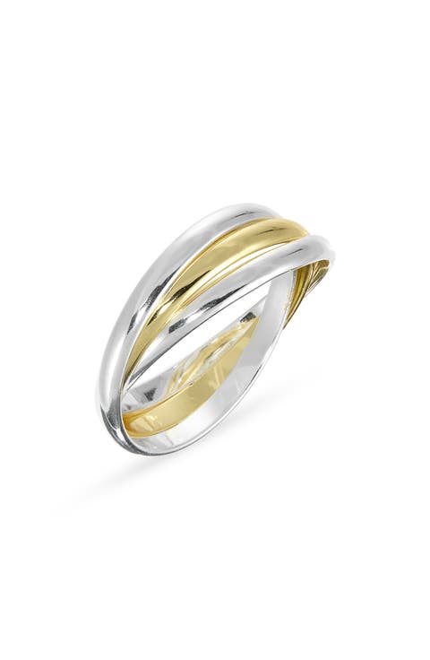 Two-Tone Crisscross Layered Band Ring