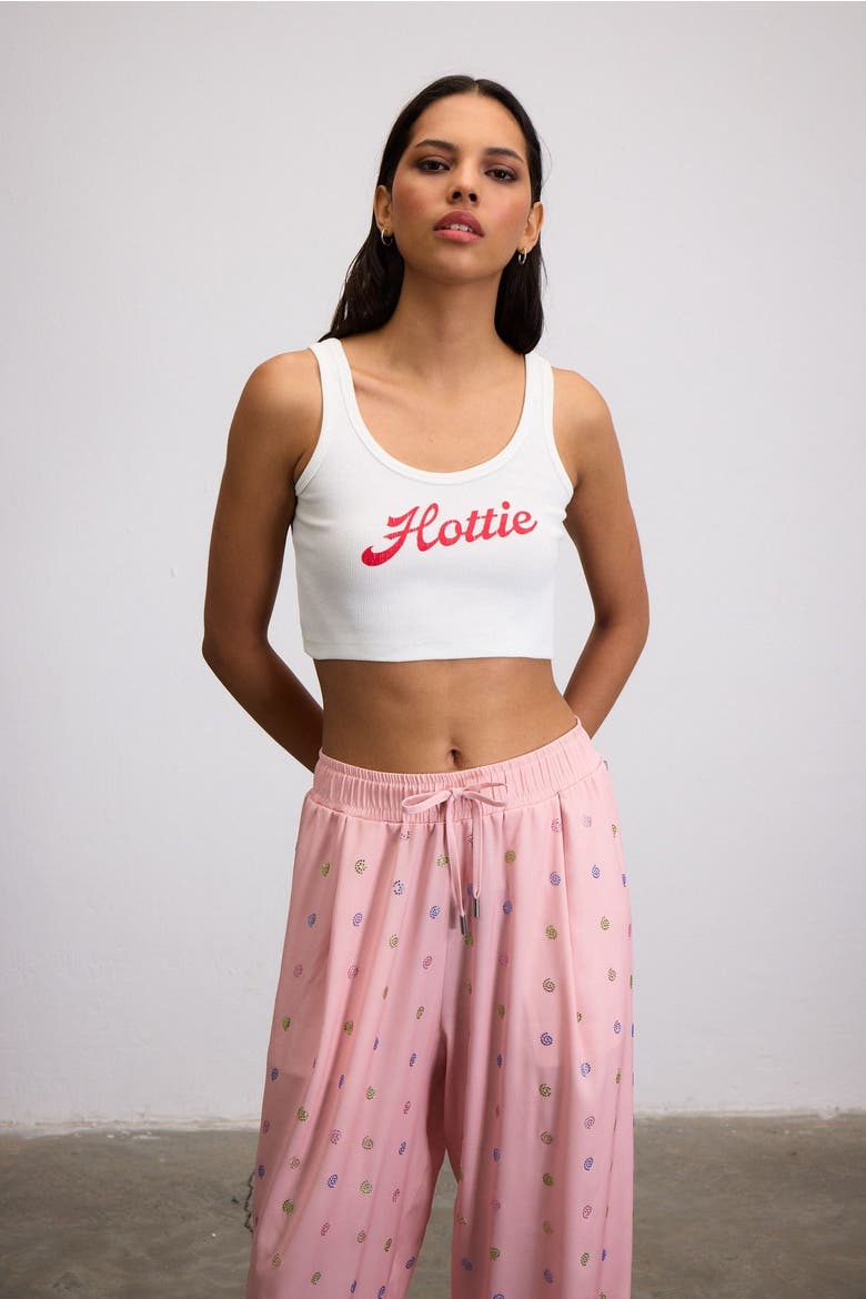 Hottie Print Ribbed Crop Top, Main, color, White