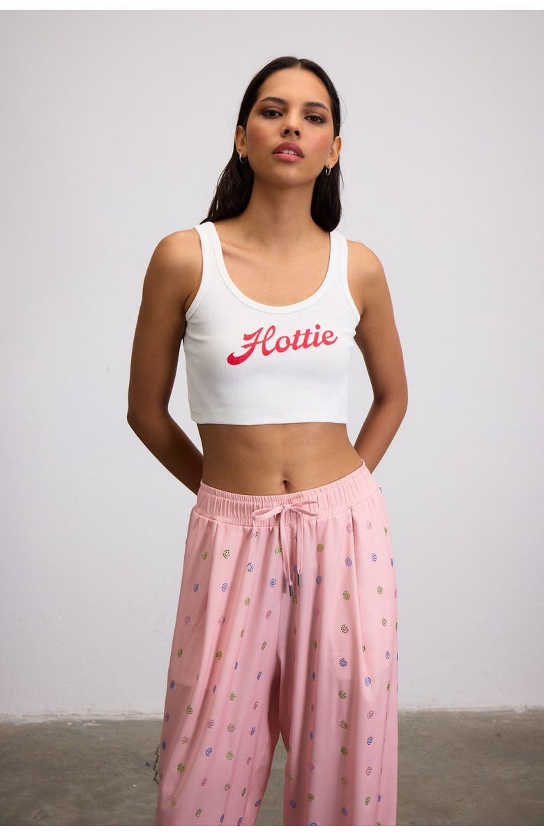 Je Te Veux Hottie Print Ribbed Crop Top, Main, color, White