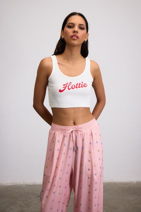 Hottie Print Ribbed Crop Top