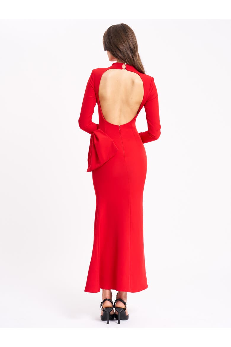 Radha Backless Longsleeve Maxi Dress with Bow, Alternate, color, Red