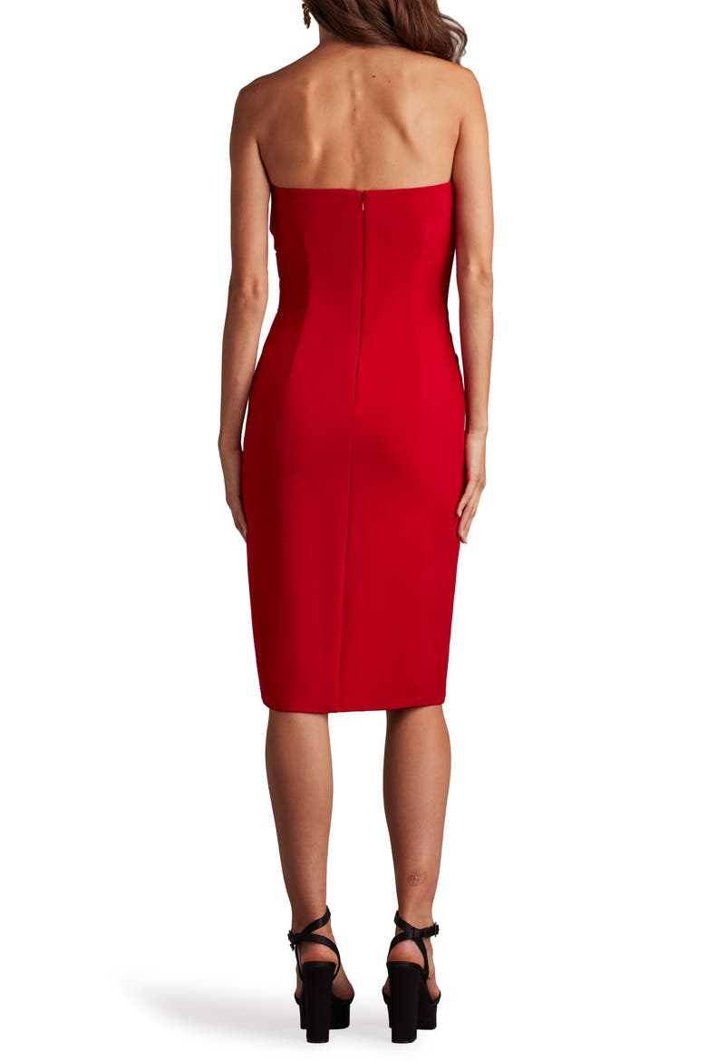 Strapless Crepe Cocktail Sheath Dress, Alternate, color, FLAME