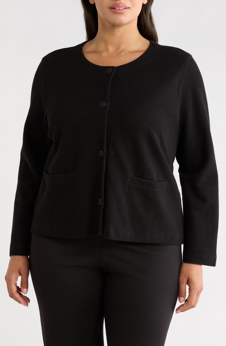 Eileen Fisher Button Front Organic Cotton Jacket, Alternate, color, Black