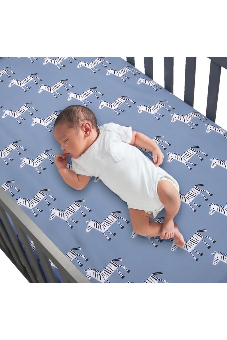 Signature Zebra Organic Cotton Breathable Fitted Crib Sheet, Alternate, color, Blue