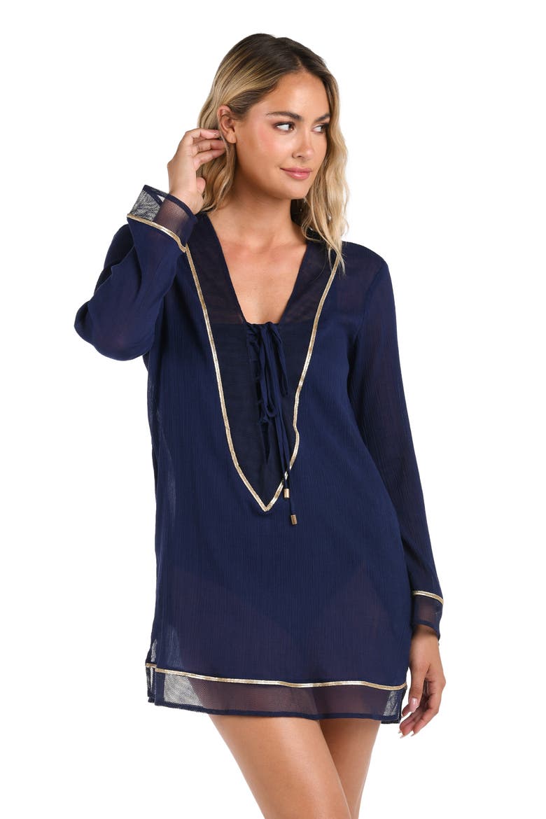 Fields Long Sleeve Cover-Up Tunic, Alternate, color, INDIGO