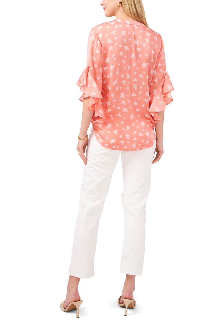 Floral Flutter Sleeve Blouse, Alternate, color, ORANGE CORAL