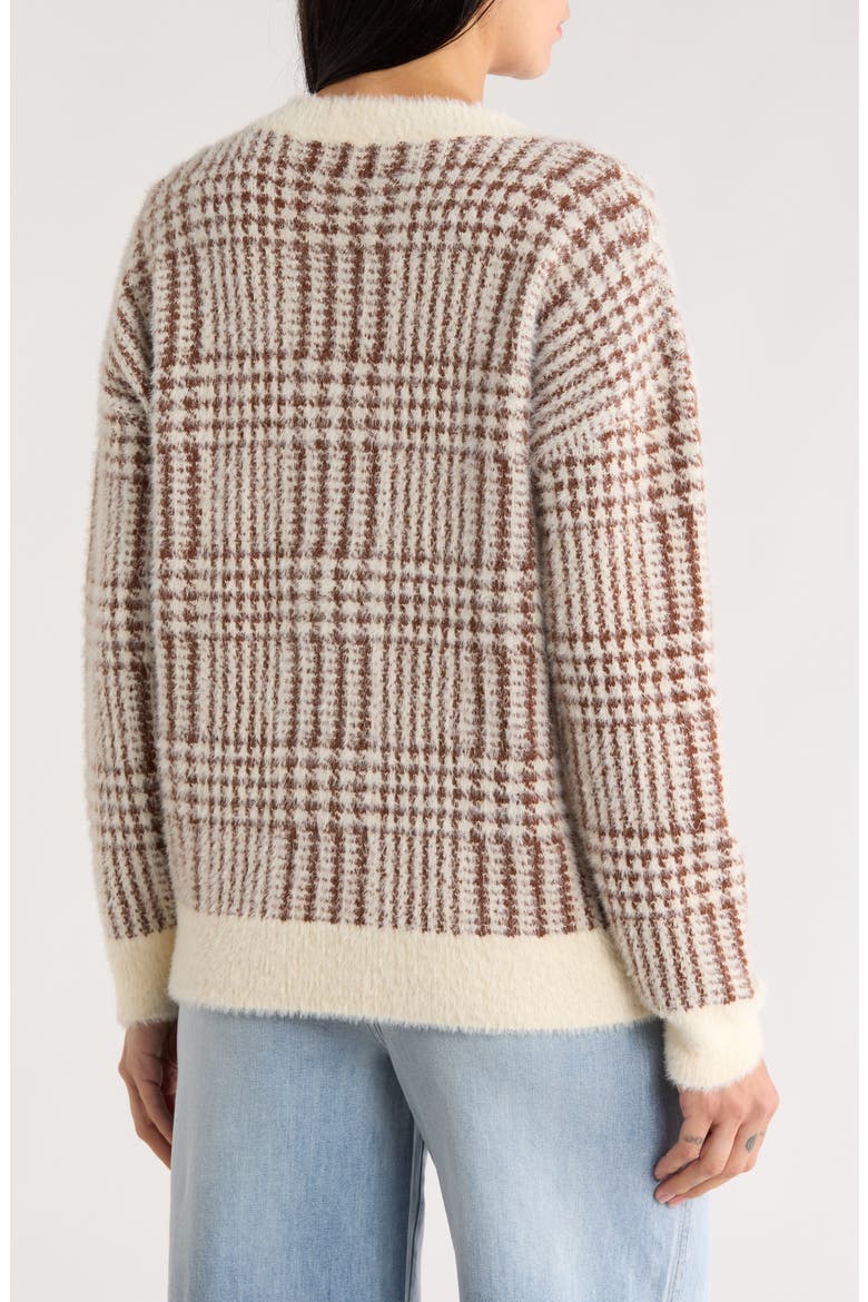 Plaid V-Neck Sweater, Alternate, color, BROWN