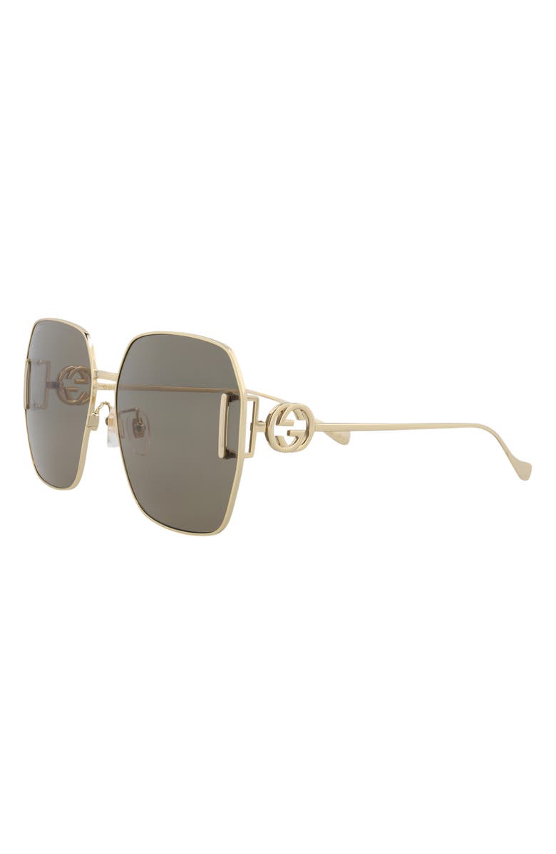 Gucci 64mm Novelty Square Sunglasses, Alternate, color, Gold Gold Brown
