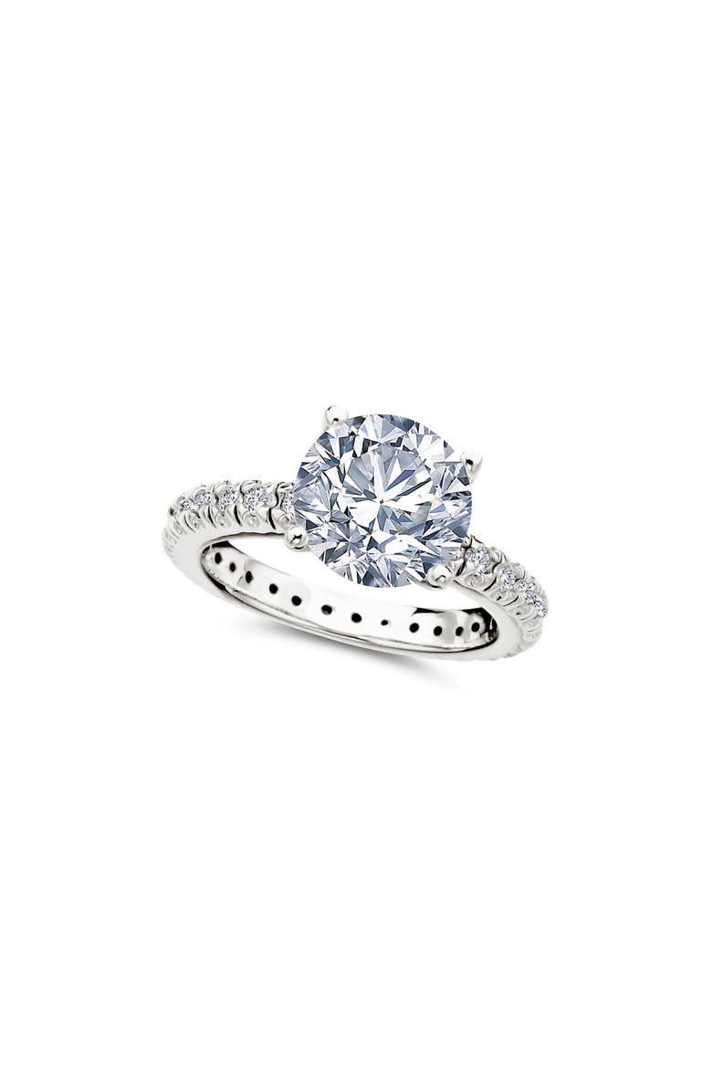 Brilliant Cubic Zirconia Ring with Pavé, Main, color, PURE PLATINUM/ CLEAR STONE