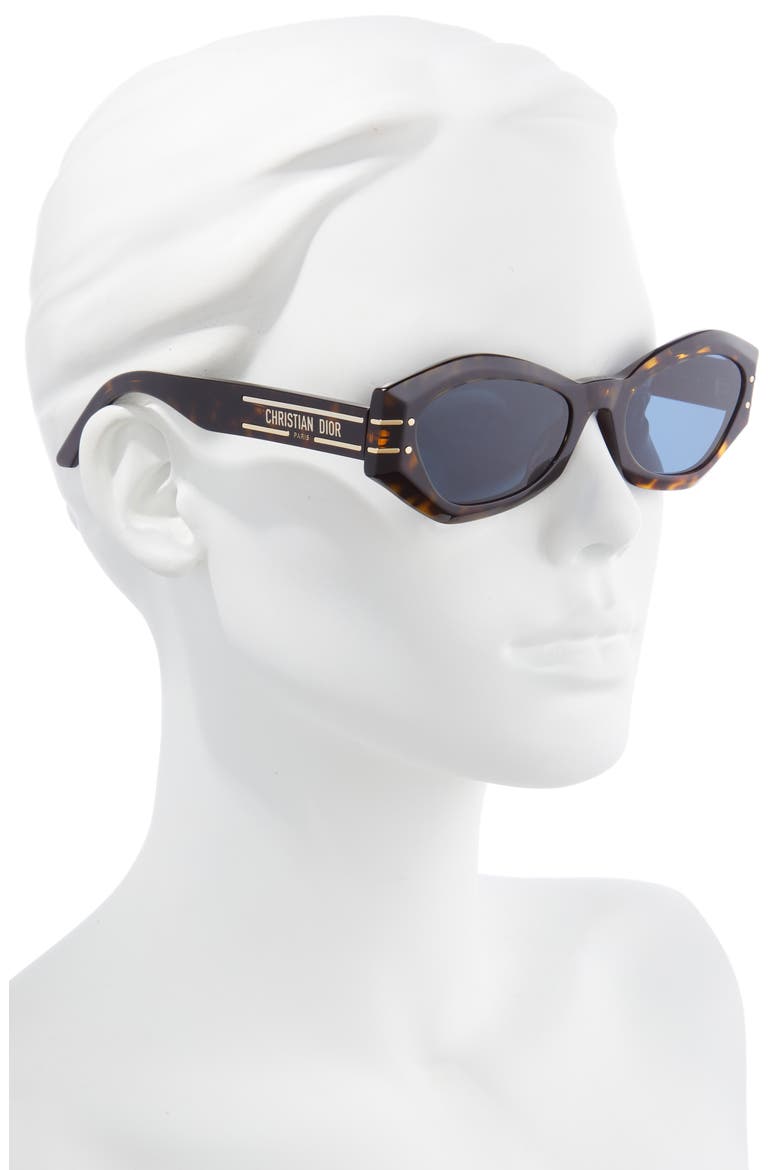 ‘DiorSignature B1U 55mm Cat Eye Sunglasses, Alternate, color, DARK HAVANA / BLUE