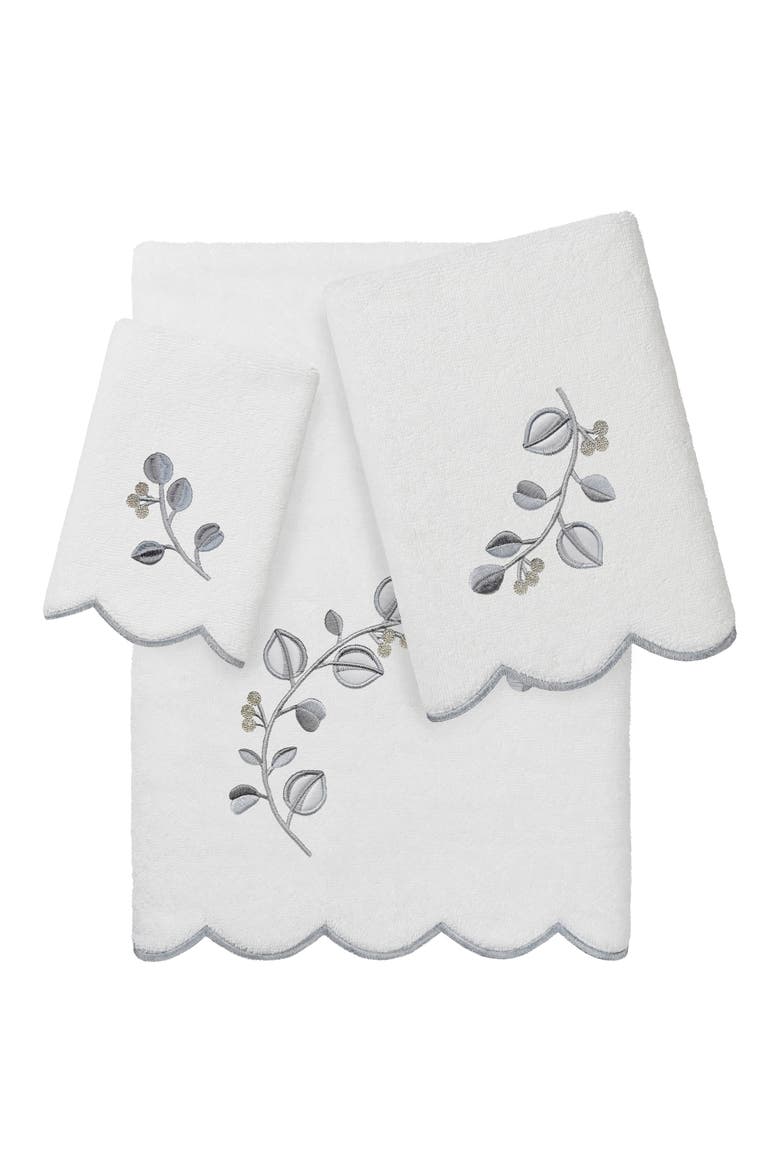 3-Piece Wild Branch Embroidered Turkish Cotton Towel Set, Main, color, WHITE/ GRAY