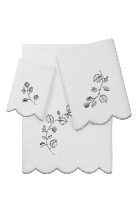 3-Piece Wild Branch Embroidered Turkish Cotton Towel Set