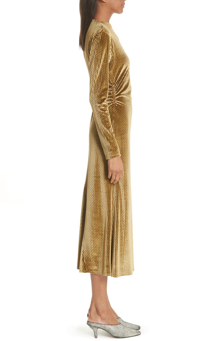 Rachel Comey Ruched Velvet Jacquard Midi Dress, Alternate, color, 