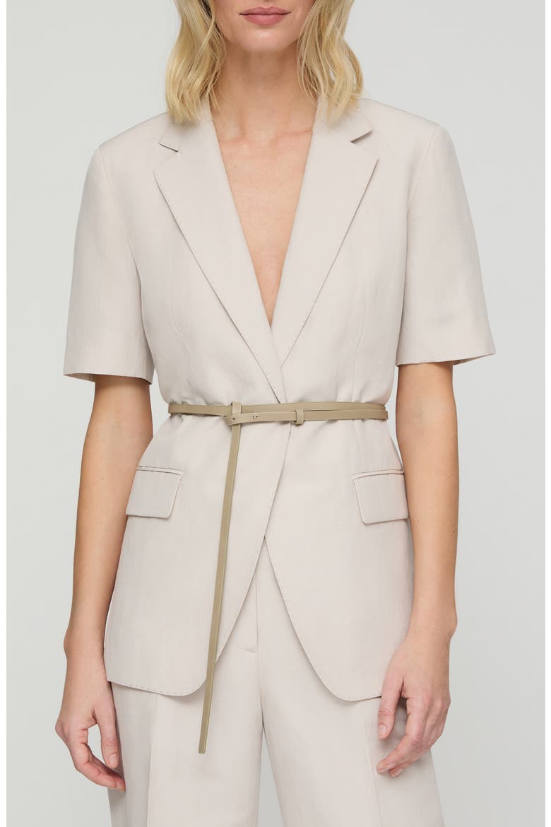 Short Sleeve Silk & Linen Belted Blazer, Main, color, PEARL