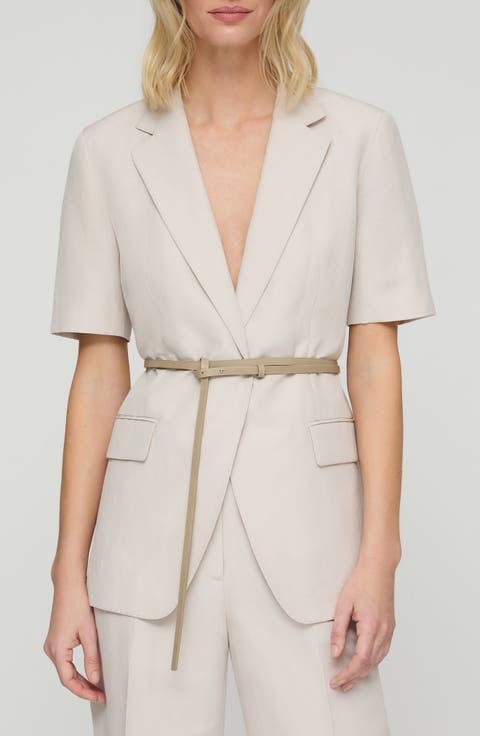 Short Sleeve Silk & Linen Belted Blazer