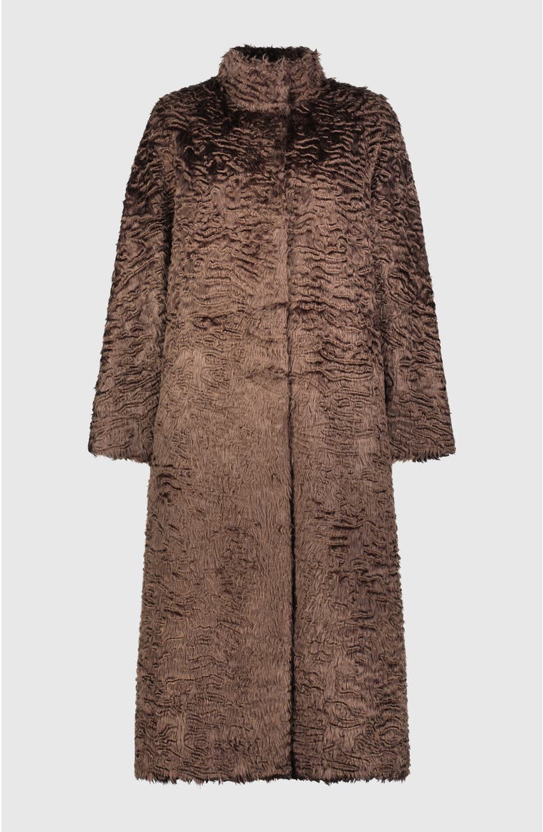 Lyla Grant Fur-Free Lamb (Faux Fur) Long Coat, Alternate, color, Brown