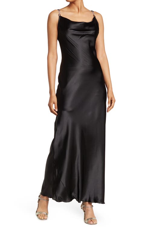 Jump Apparel Solid Long Satin Slip Dress In Black