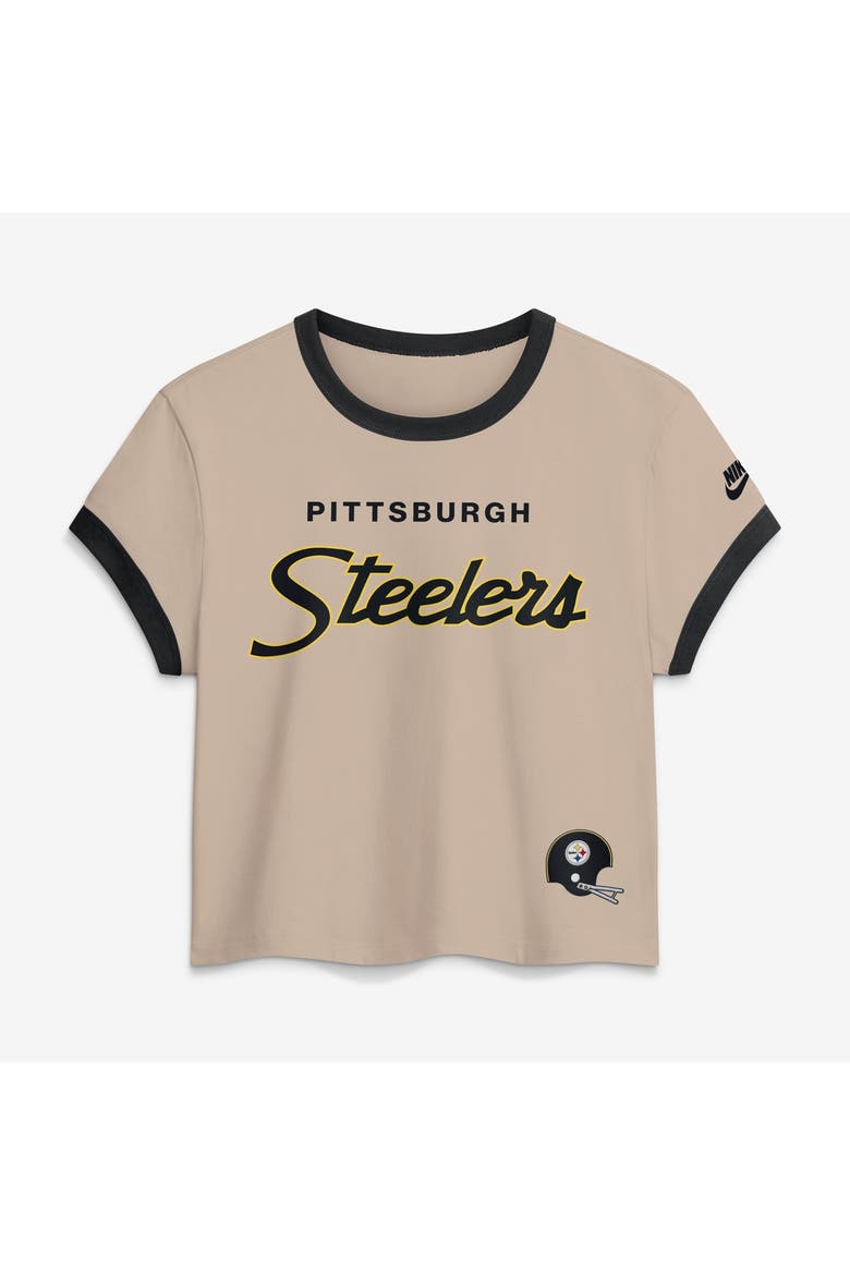 Women's Nike Beige Pittsburgh Steelers Rewind Ringer Mod Cropped T-Shirt, Main, color, Beige