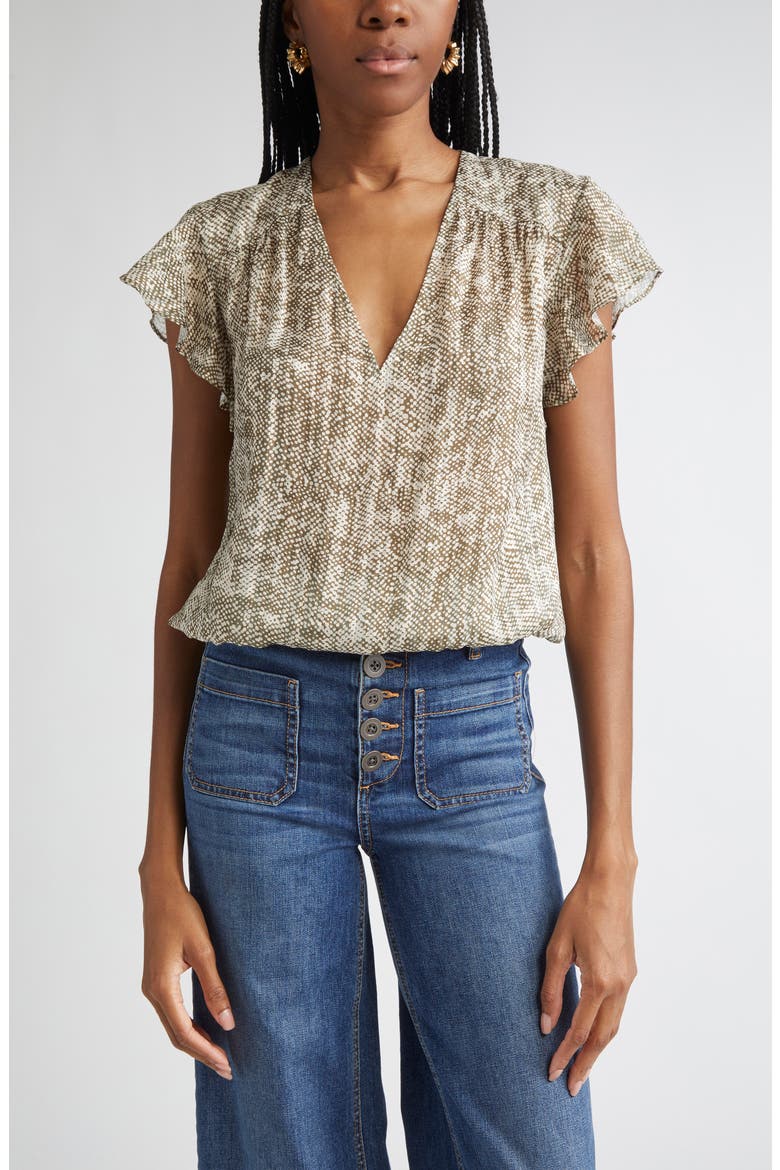 Teresa Abstract Snakeskin Print Silk Blend Top, Main, color, OLIVE BAJA DOT