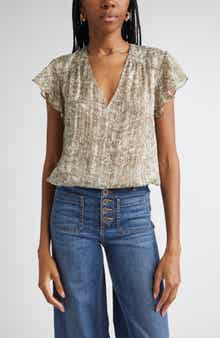 Ramy Brook Teresa Abstract Snakeskin Print Silk Blend Top