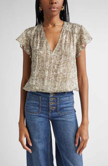 Ramy Brook Teresa Abstract Snakeskin Print Silk Blend Top