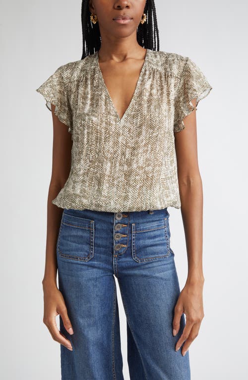 Ramy Brook Teresa Flutter Sleeve Top In Olive Baja Dot Print In Green